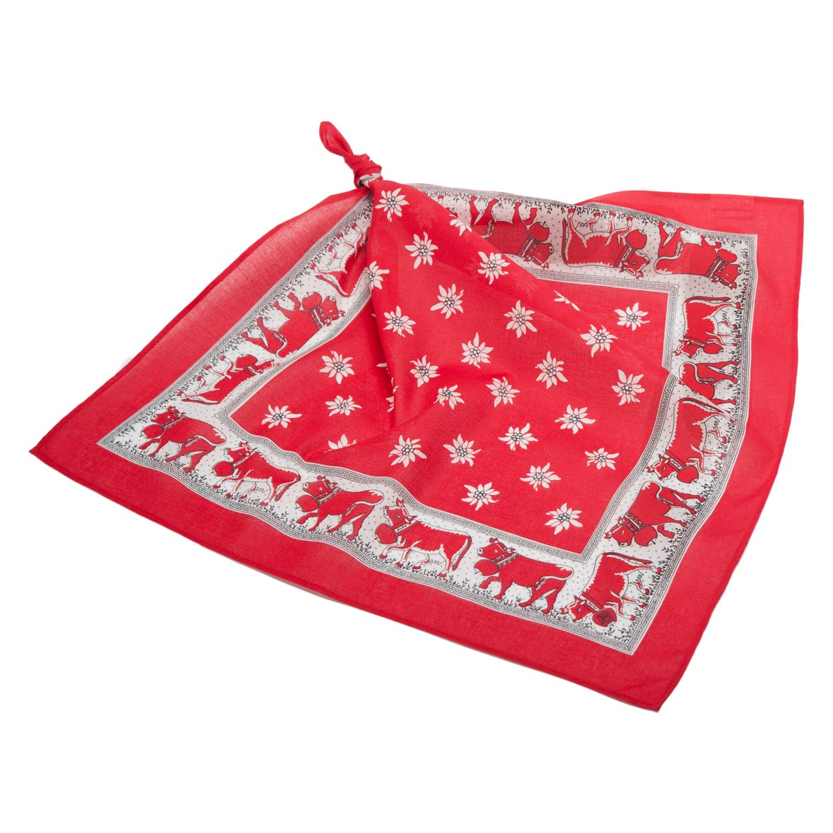 Glarner Tüechli Kühe-Edelweiss – 50 × 50 cm edelweiss kuh rot 01
