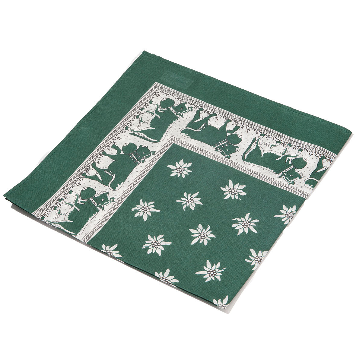 Original Glarner Tüechli Edelweiss und Kühe, Bandana 70 x 70 cm in flaschengrün glarner tüechli/bandana edelweiss/kühe flaschengrün