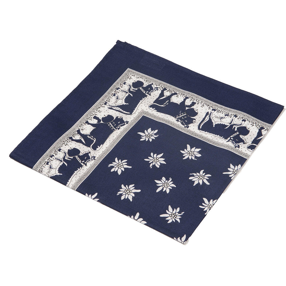 Original Glarner Tüechli Edelweiss und Kühe – Bandana 70 x 70 cm in Marine glarner tüechli/bandana edelweiss/kühe marine