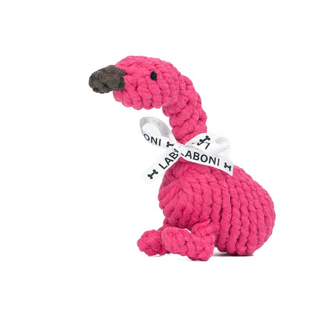 Handgeknüpftes Hundespielzeug franzi flamingo 18 cm laboni