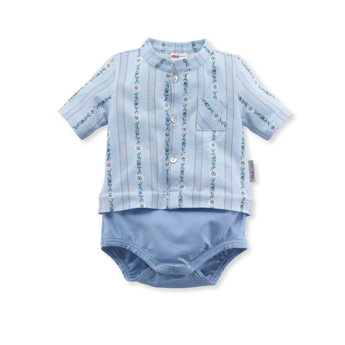 Baby-Body halbarm hellblau mit Edelweiss-Motiv baby body edelweiss hellblau isa bodywear
