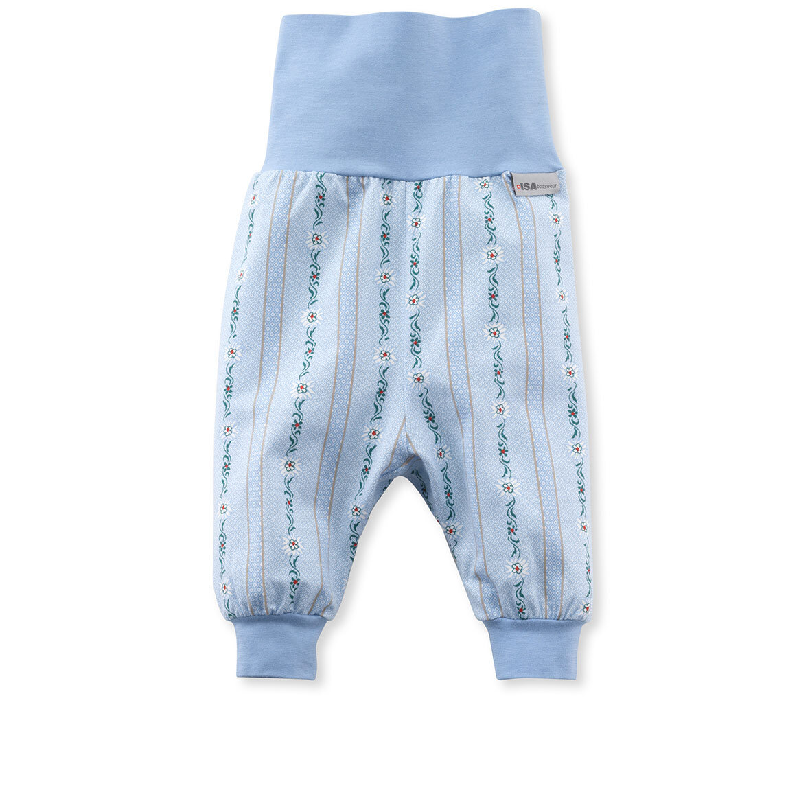 Baby-Hosen hellblau mit Edelweiss-Motiv baby hosen hellblau band isa bodywear