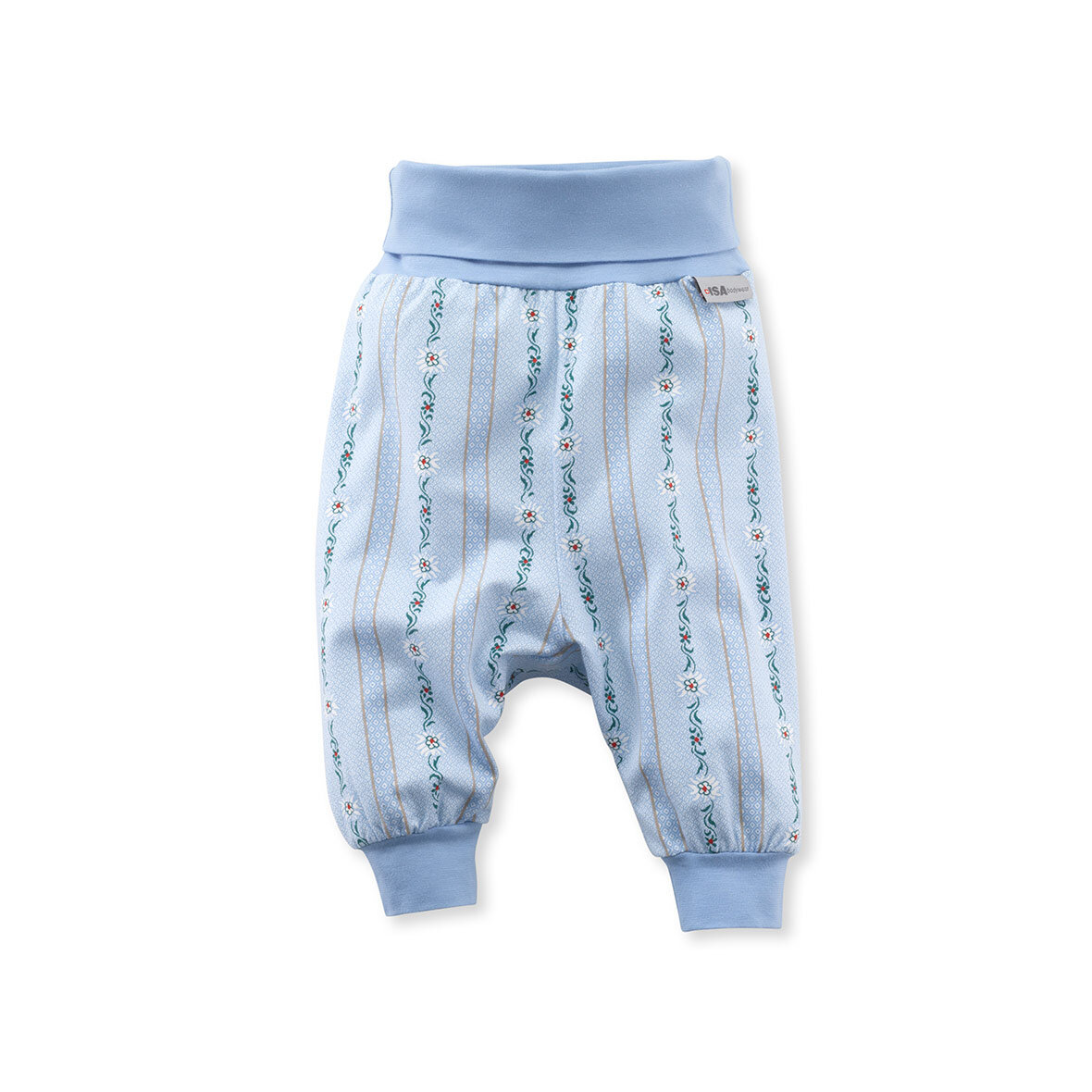 Baby-Hosen hellblau mit Edelweiss-Motiv baby hosen hellblau isa bodywear