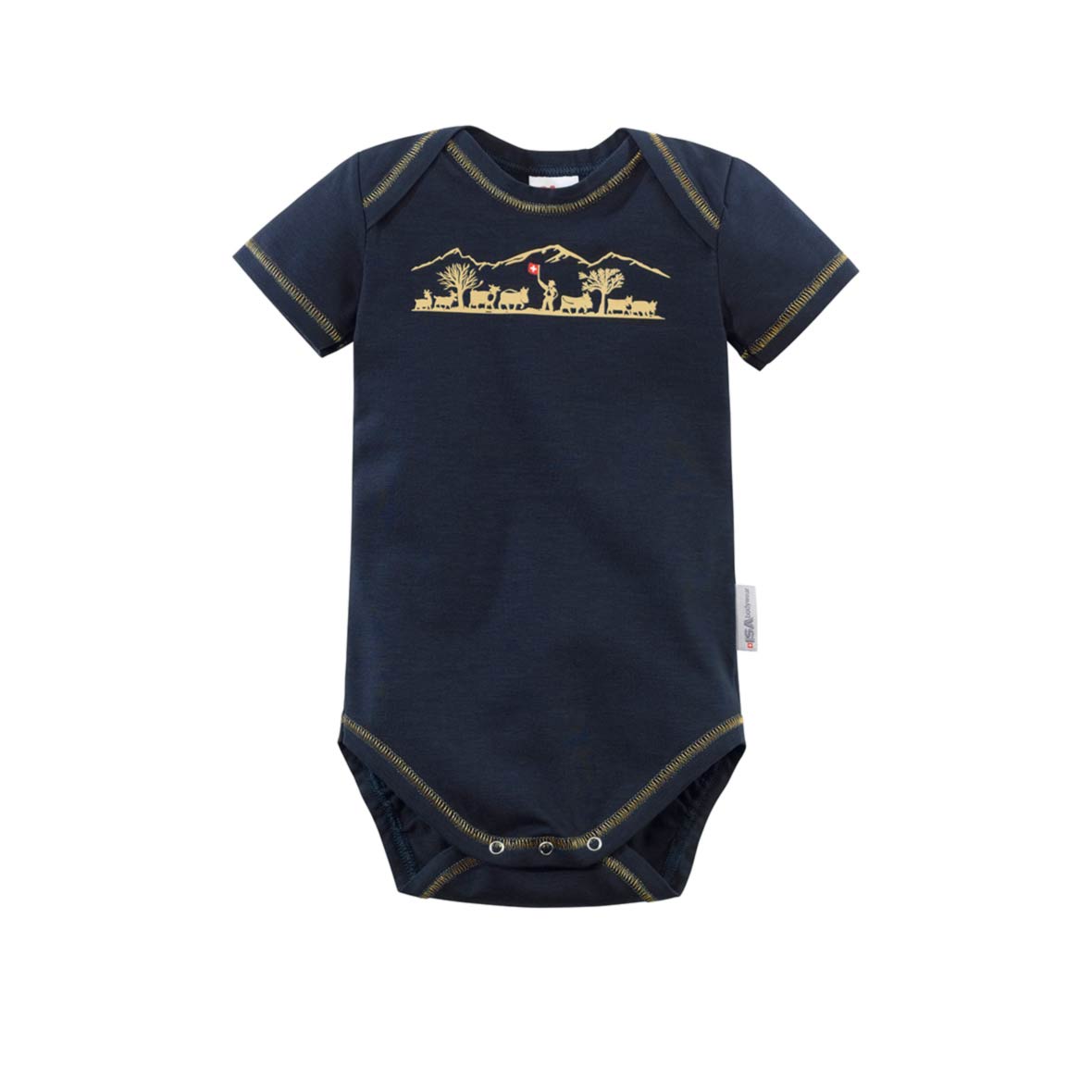 Baby-Body kurzarm mit Scherenschnitt-Motiv baby body darkblue schwingerkollektion 2022 isa bodywear
