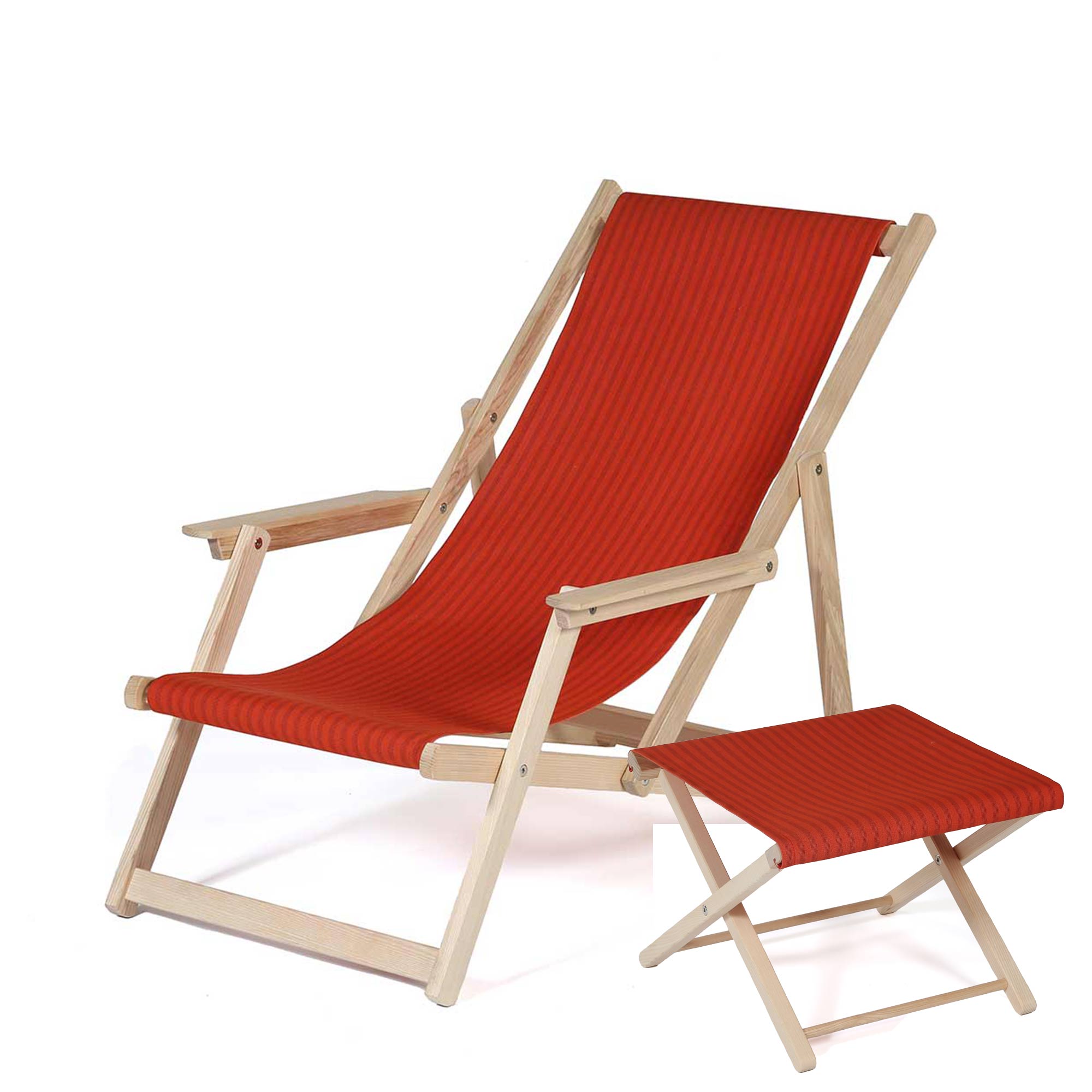 Liegestuh mit Hocker und Stoffbezug Farbe orange gestreift liegestuh mit hocker und stoffbezug farbe orange gestreift