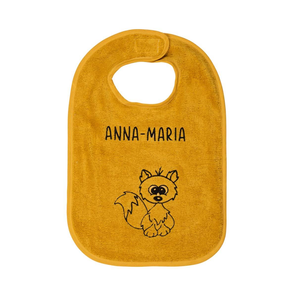 Babylätzchen personalisierbar babylatz frottier senfgelb fuchs personalisiert braendi stiftung