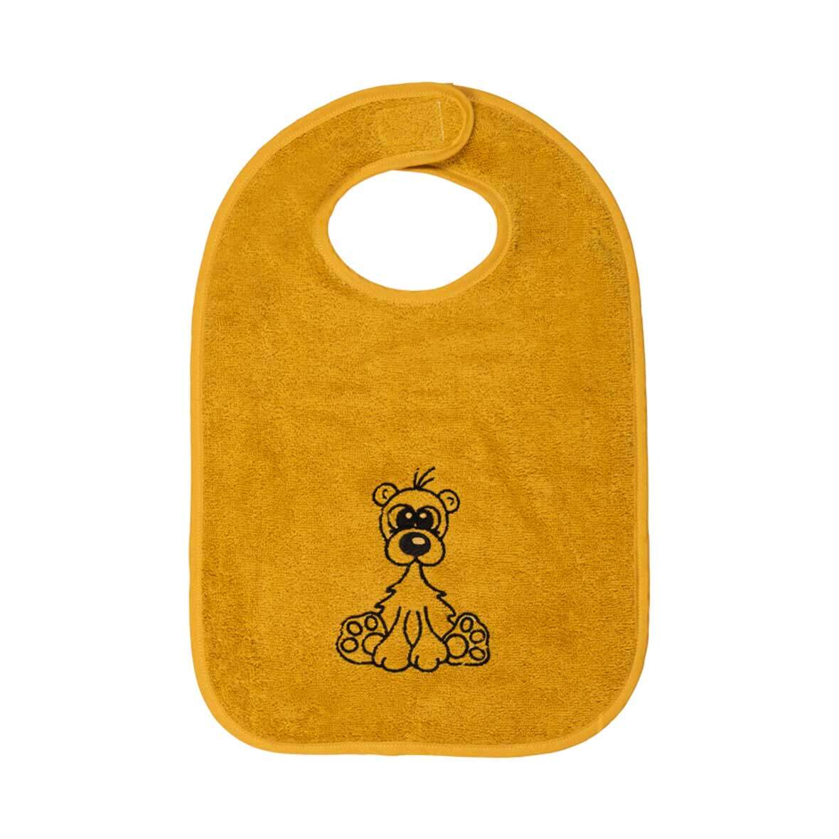 Babylätzchen mit Tiermotiv babylatz baer senfgelb stiftung braendi