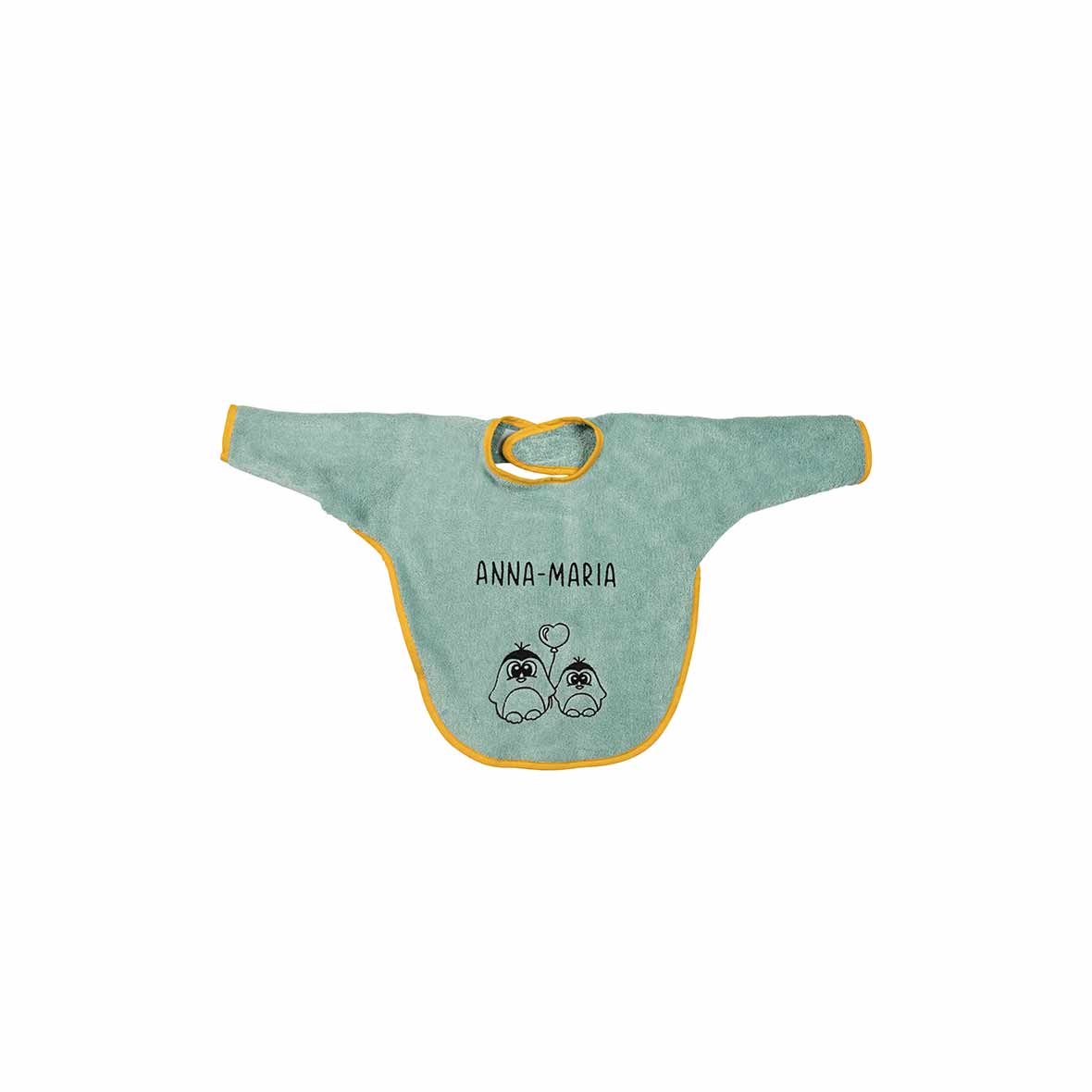 Babylätzchen mit Ärmel personlisierbar baby latz aermel pinguin name stiftung braendi