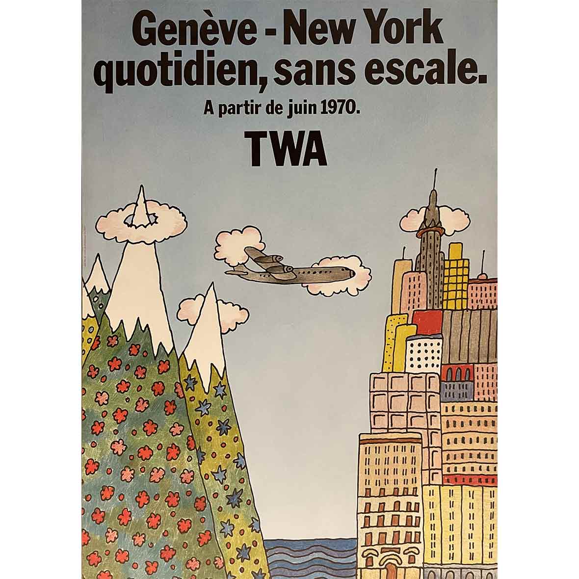 Original Airline – Weltplakate – Genève TWA weltplakate geneve new york twa wolfensberger