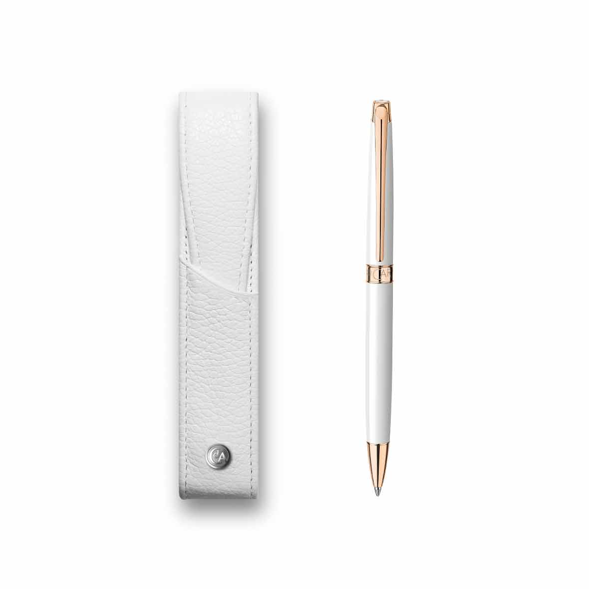 Kugelschreiber Léman Slim Weiss Roségold mit Euti kugelschreiber slim leman rosegold mit etui carandach