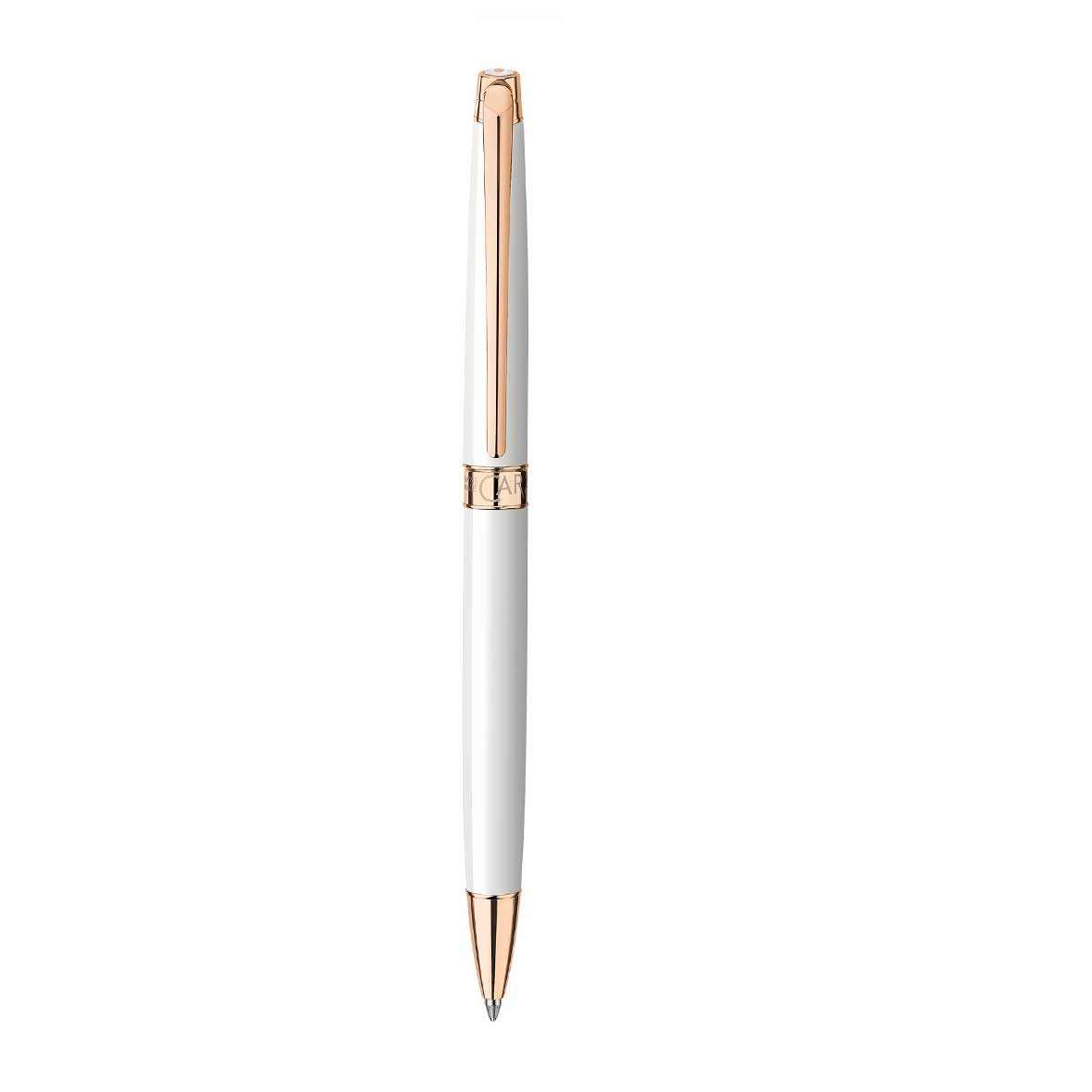 Kugelschreiber Léman Slim Weiss Roségold mit Euti kugelschreiber slim leman rosegold carandache