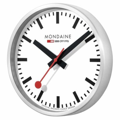 Mondaine Wanduhr Silber 40 cm – Schweizer Bahnhofsuhr