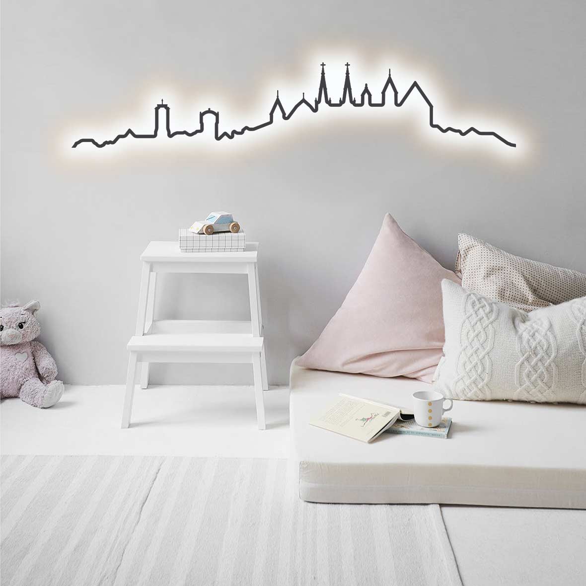 Skyline-Wandleuchte Neuenburg Schwarz skyline neuenburg beleuchtet schwarz desing