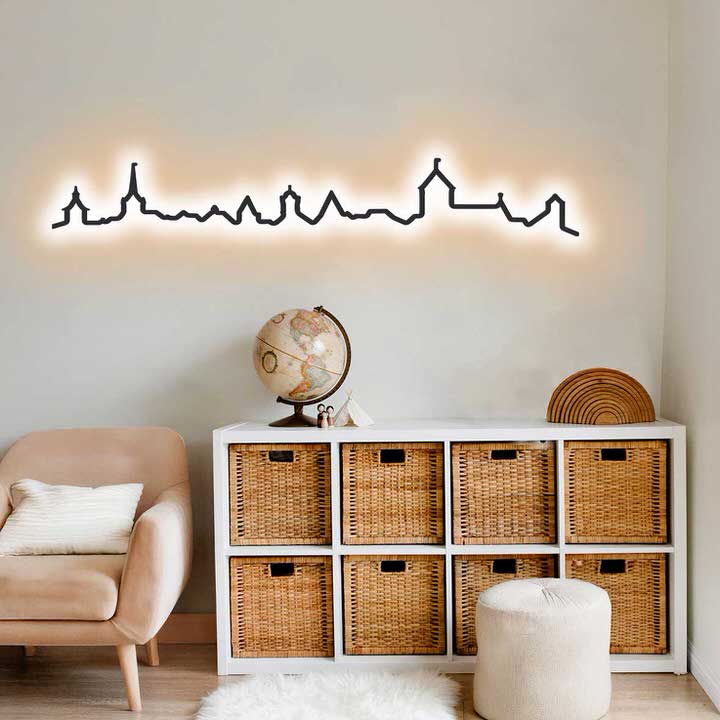 Skyline-Wandleuchte Murten Schwarz skyline murten schwarz beleuchtet design