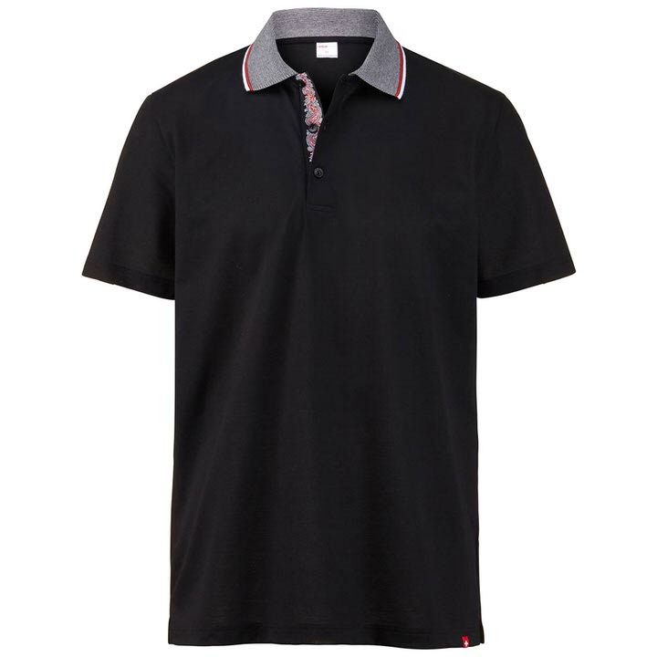 Poloshirt in Schwarz mit feinem Paisley-Detail poloshirt schwarz paisley isa bodywear