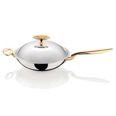 Wok 30 cm – mit Deckel & Goldstiel